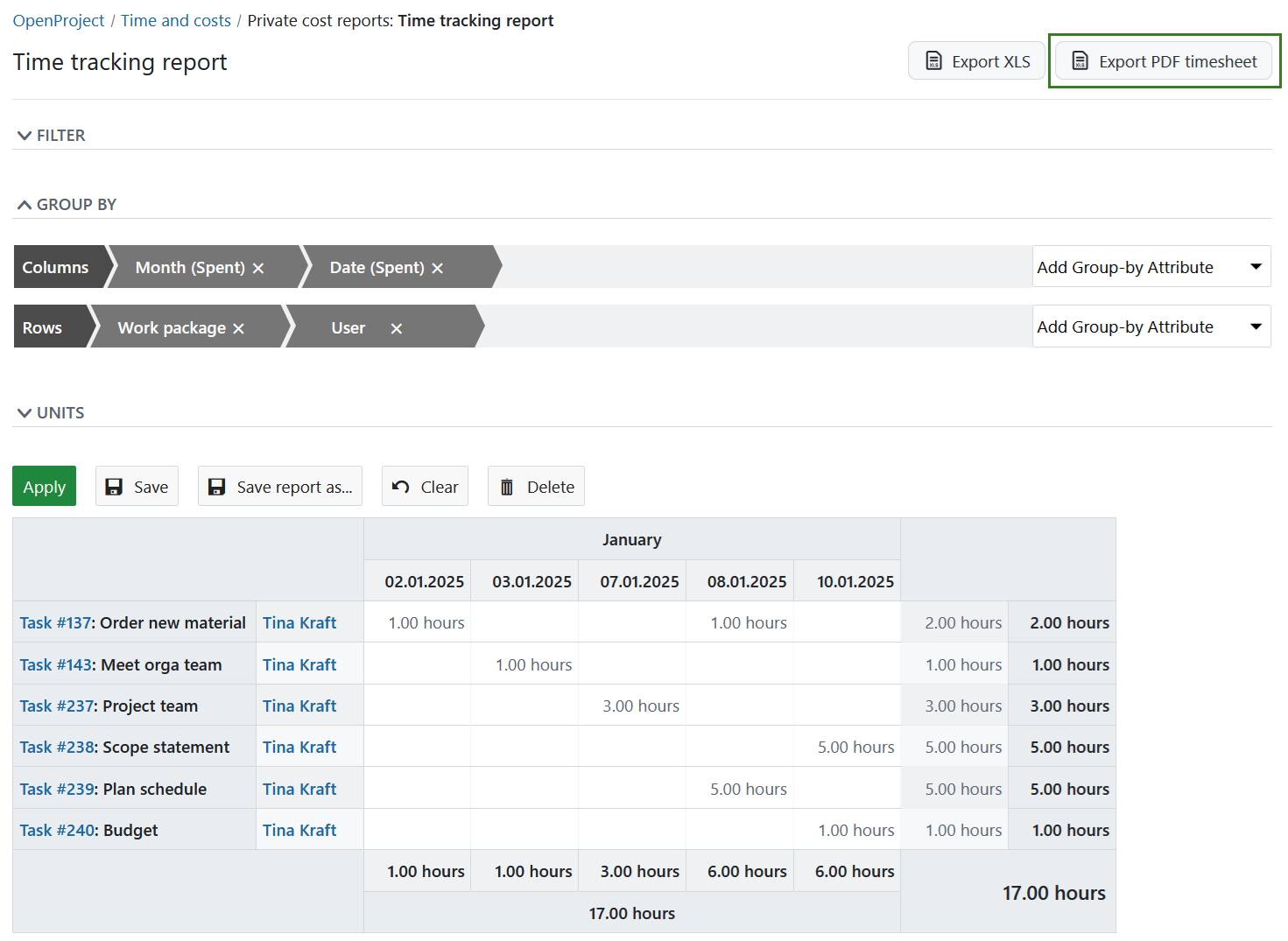 Export timesheet in PDF format in OpenProject