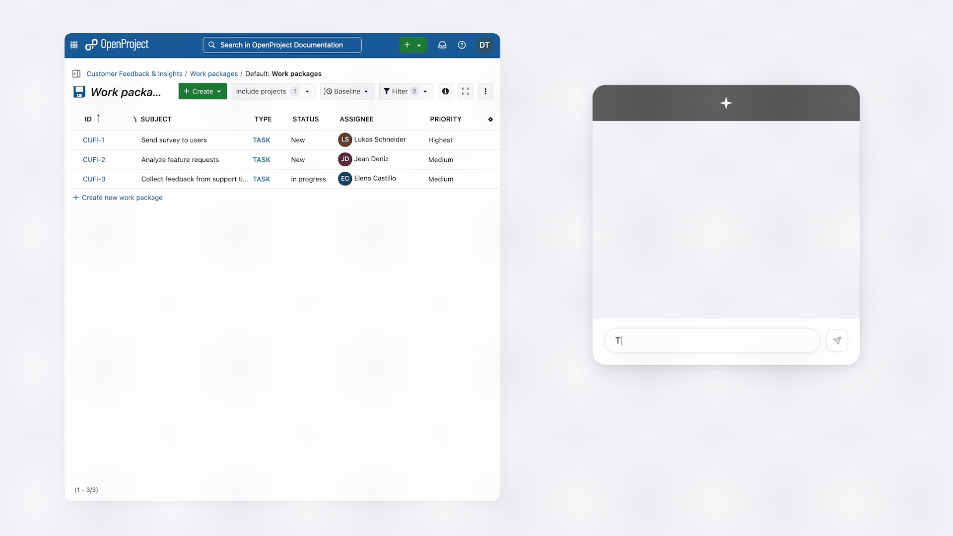 AI assistant creating a work package in OpenProject with the MCP Server