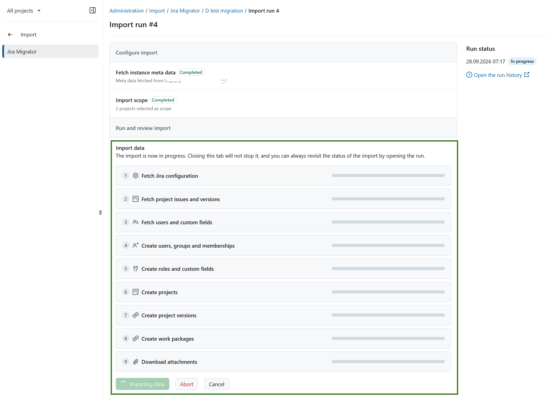 Real-time progress of a Jira project migration in OpenProject