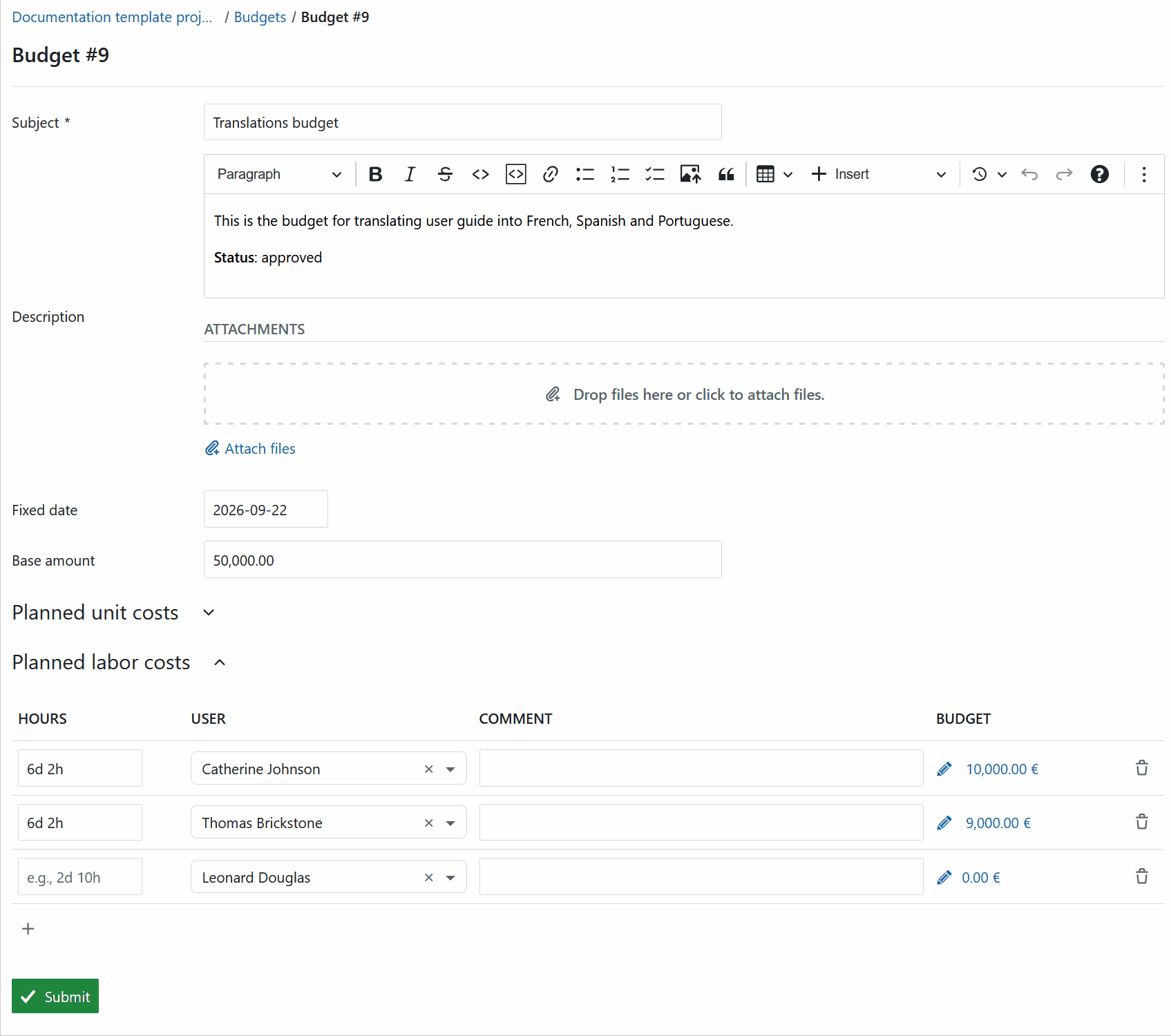 Entering planned labor using different time units in OpenProject