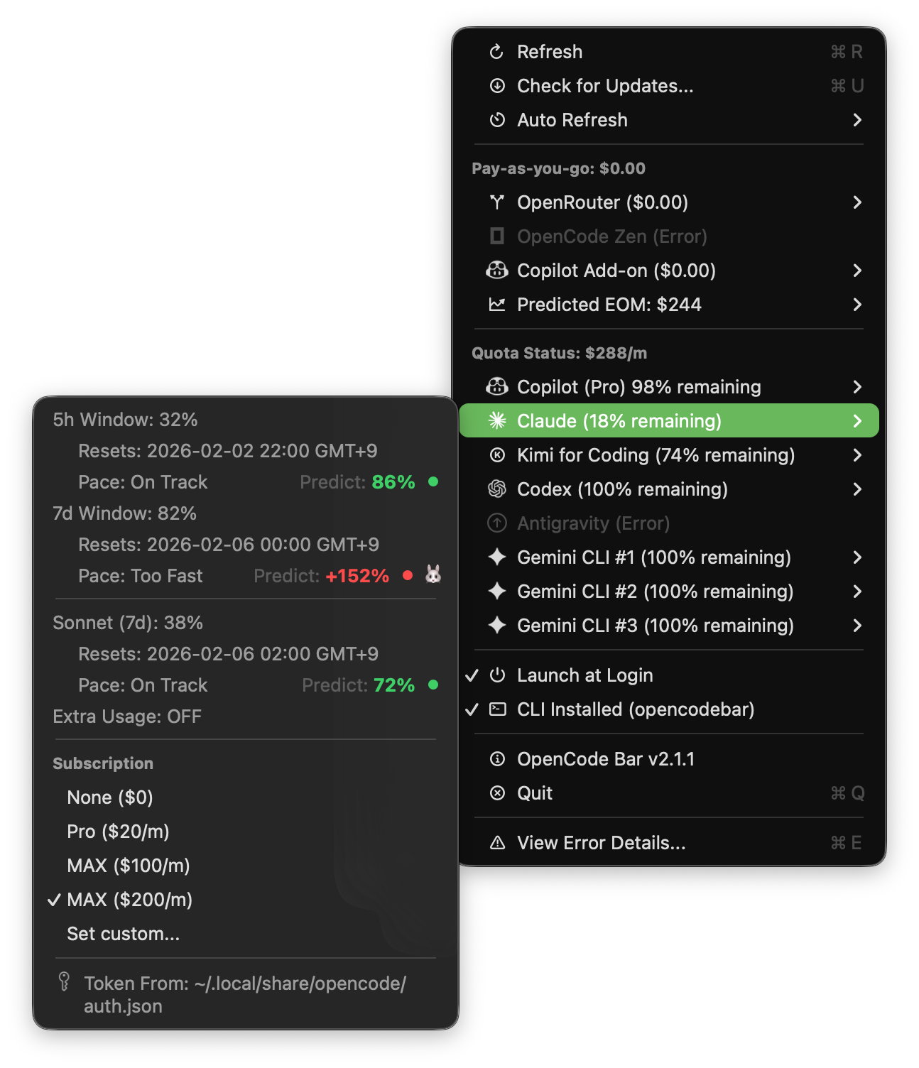 OpenCode Bar Screenshot