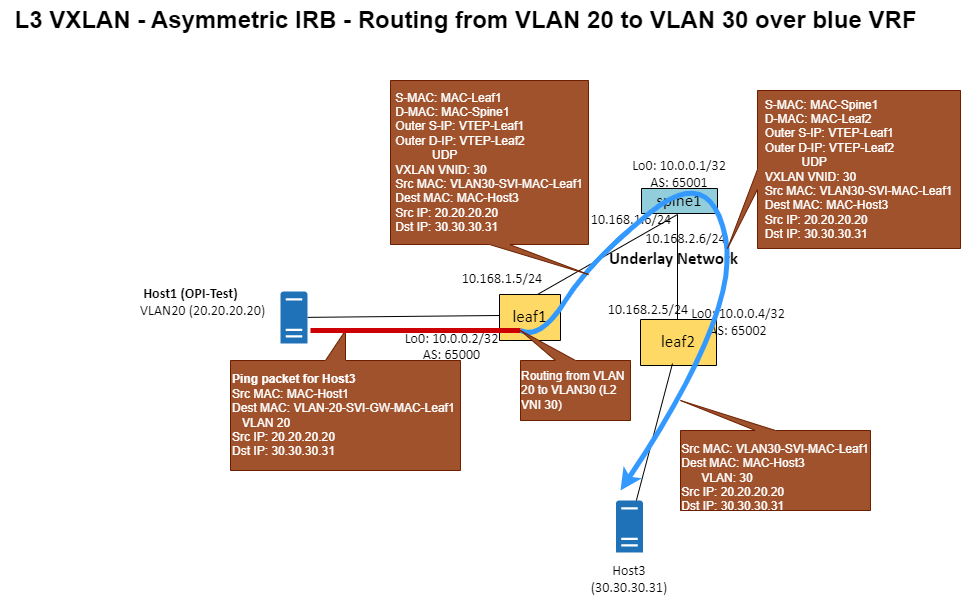 OPI EVPN Bridge Diagram for L3VXLAN Asymmetric IRB