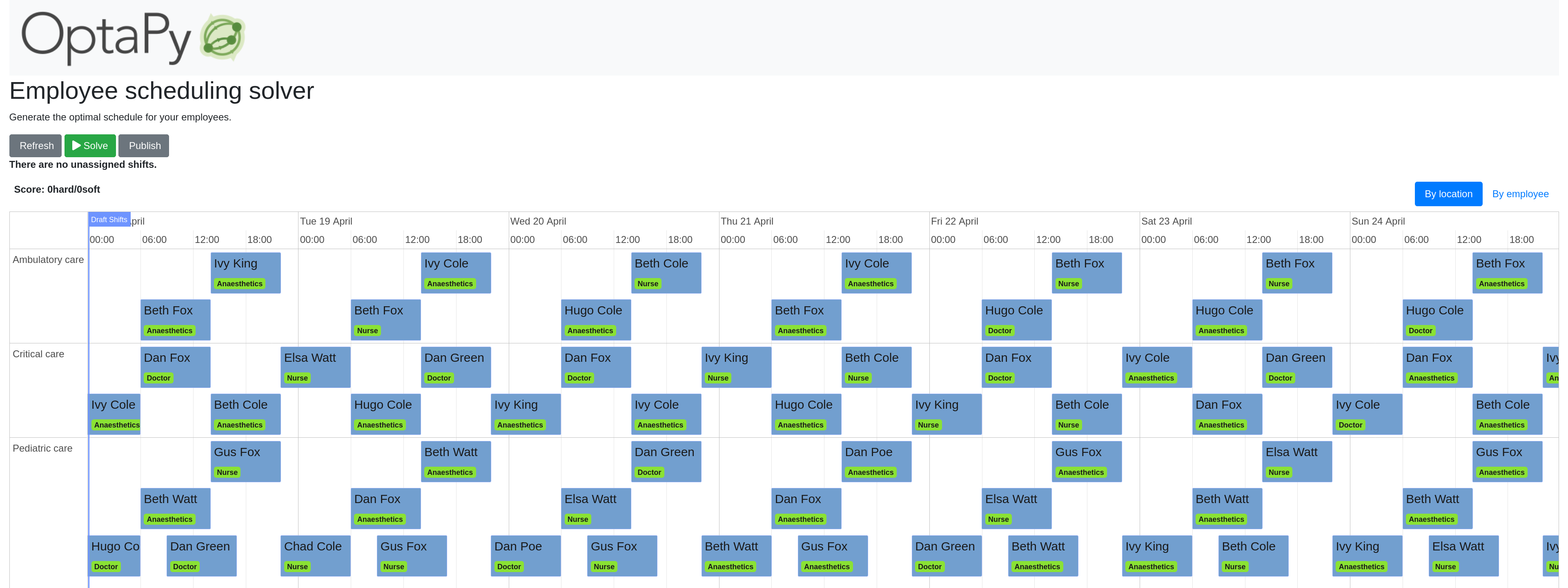 employee scheduling screenshot