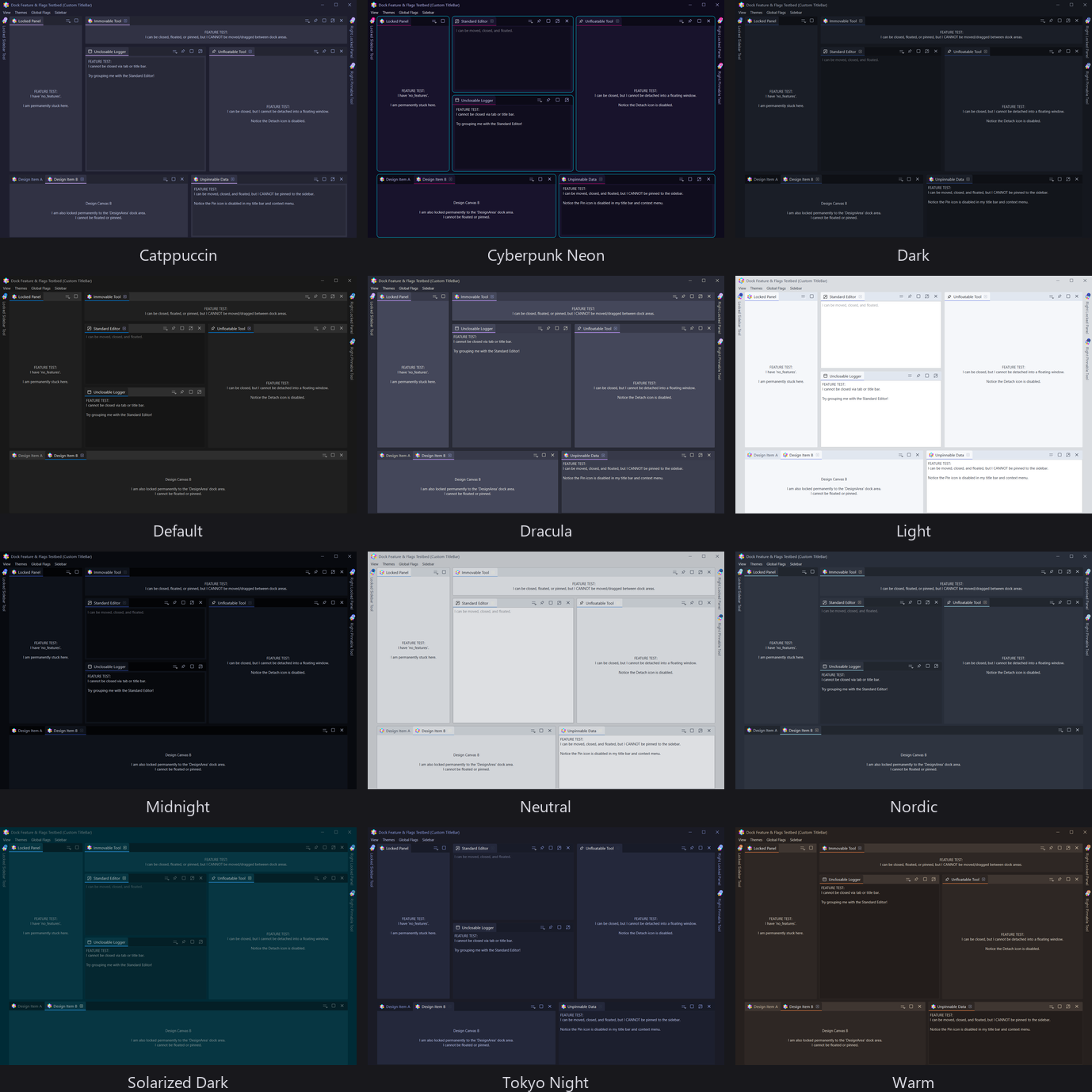 Lace frameless main window across 12 themes