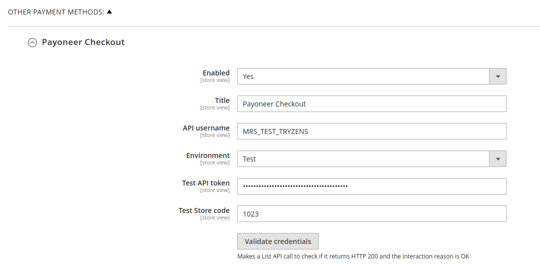 Payoneer Checkout Configuration