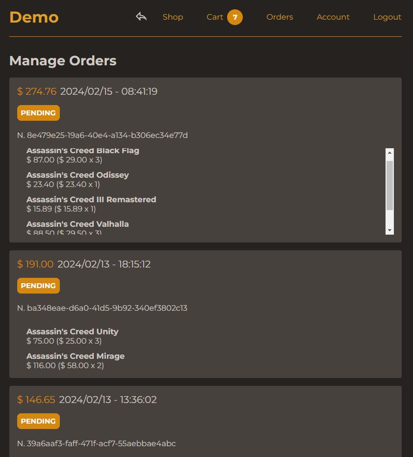 Orders desktop view