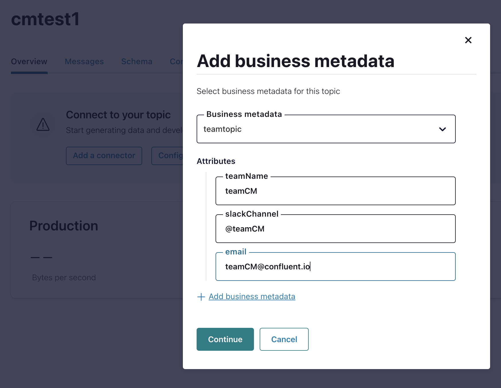 Stream Governance - Business Metadata of Topic cmtest1