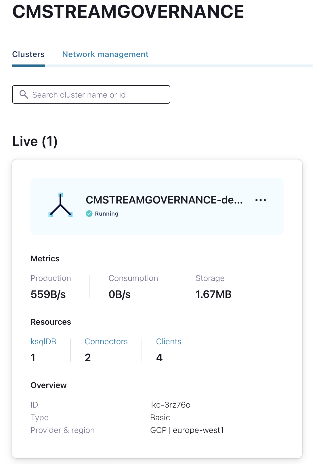 Stream Governance . Cluster Created