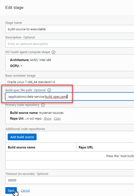 Update The Build Spec File Path To Build The Data service Application