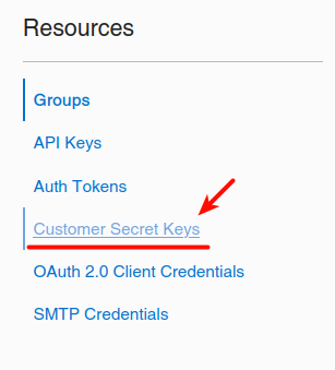 Find the Secret Keys menu in OCI's User Settings