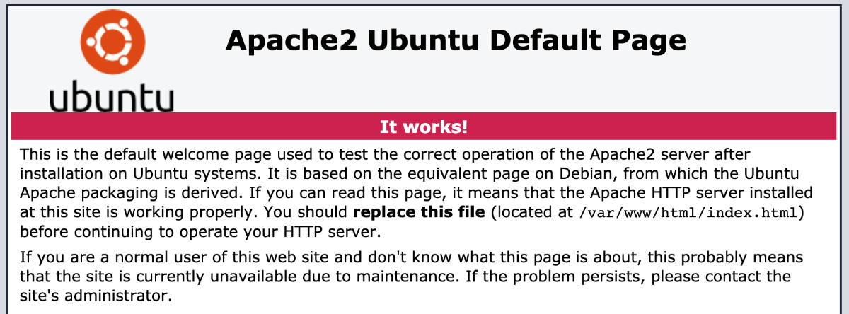 Default Apache2 Ubuntu welcome page