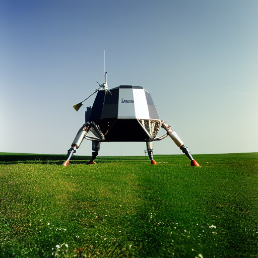 Generated image from the prompt "Professional photograph of the Apollo 11 lunar lander in a field, high quality, 4k"
