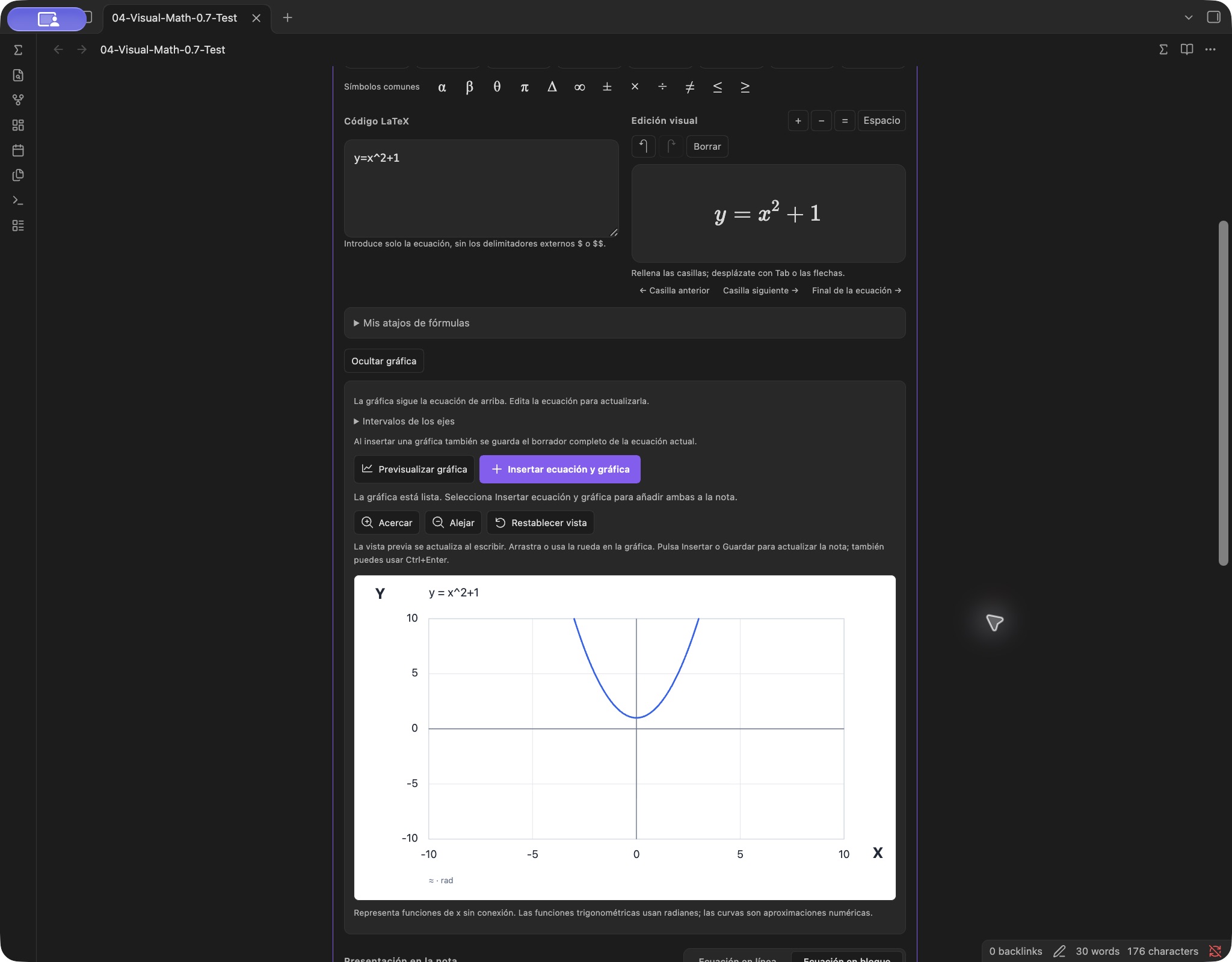 A function graph directly below the current equation in Visual Math 0.7.0