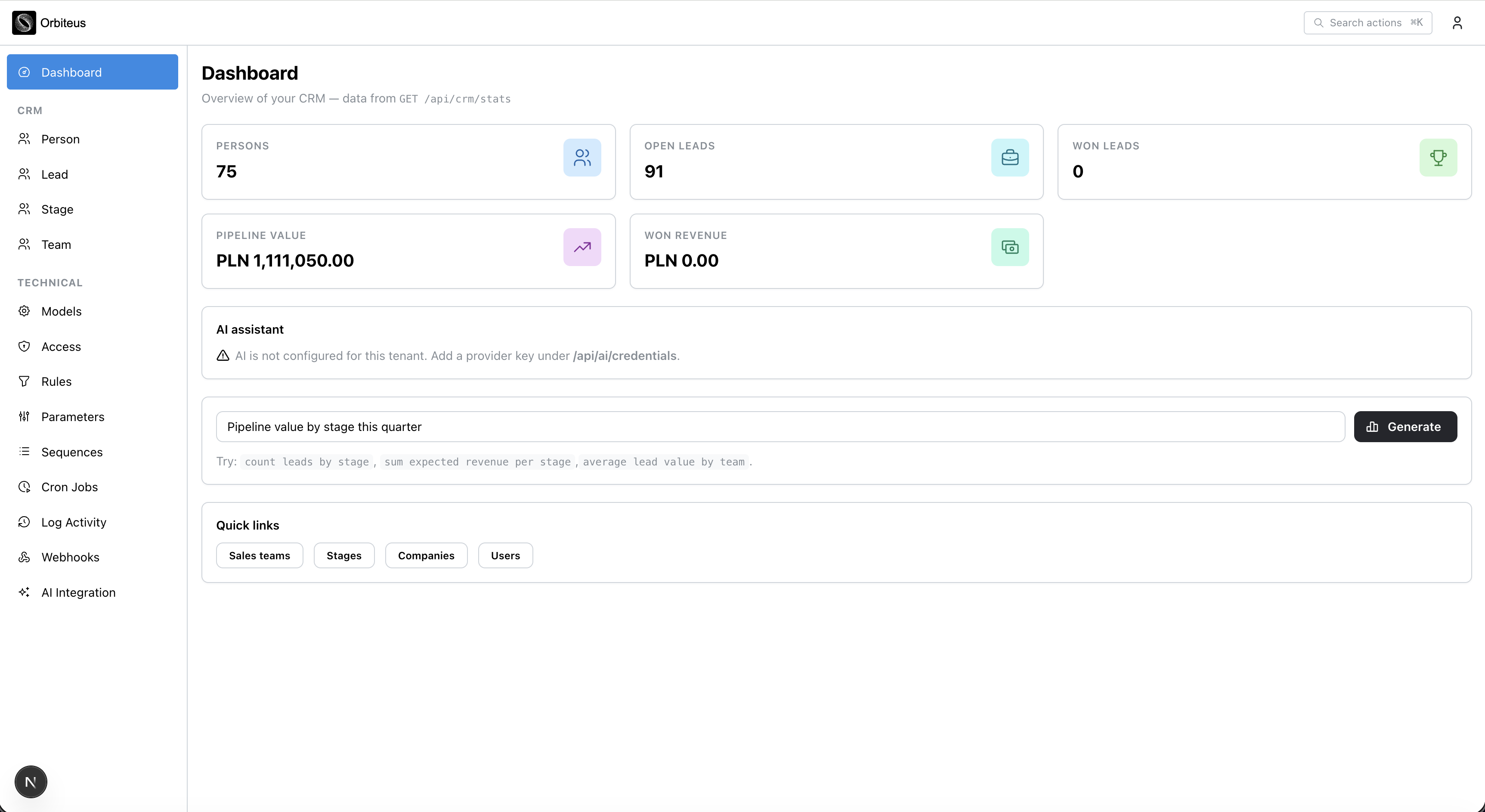 Admin dashboard and AI assistant