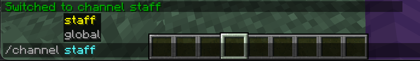 Screenshot of the /channel command and the channel options