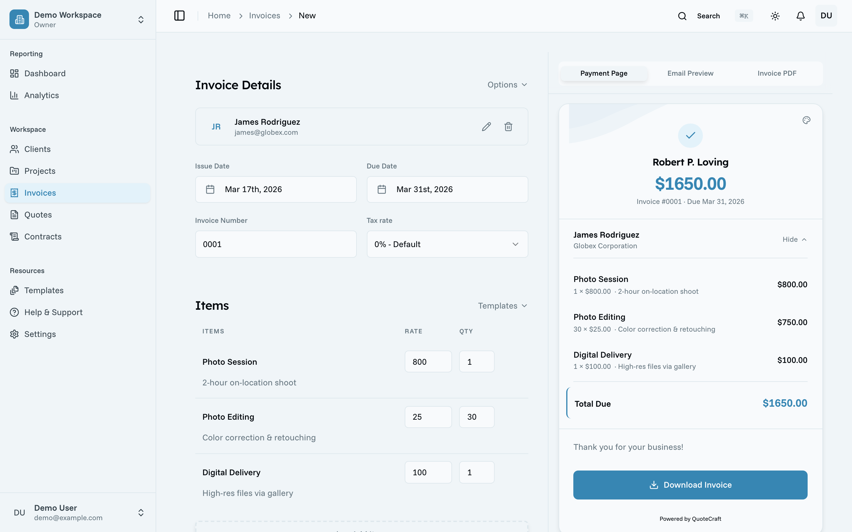 Oreko — Visual Invoice Builder