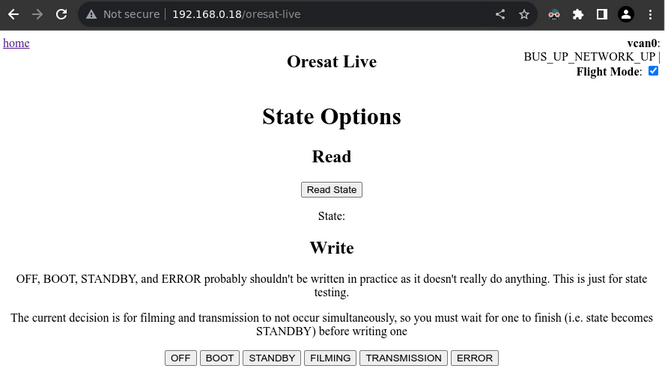 Olaf /oresat-live Endpoint in The Browser