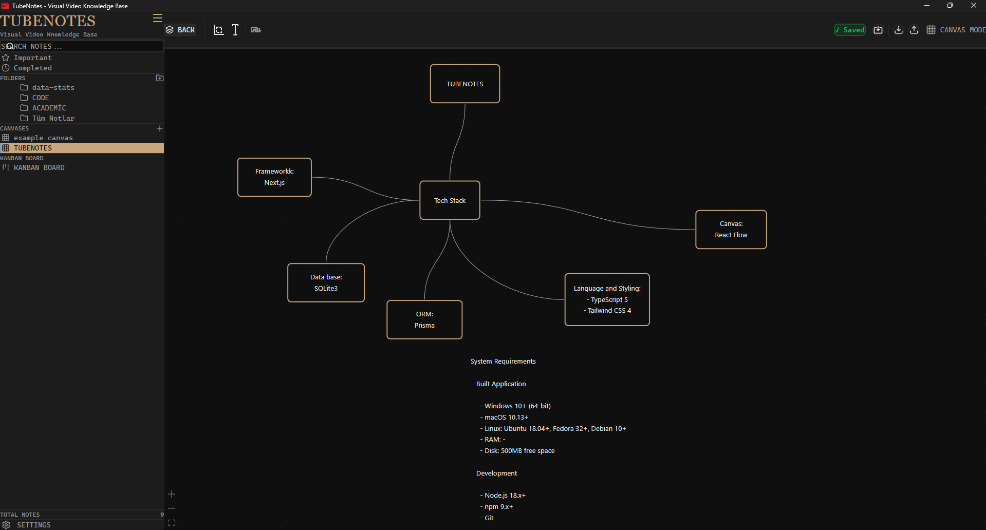 TubeNotes infinite canvas mode — drag, connect and visually arrange video notes with freeform spatial layout