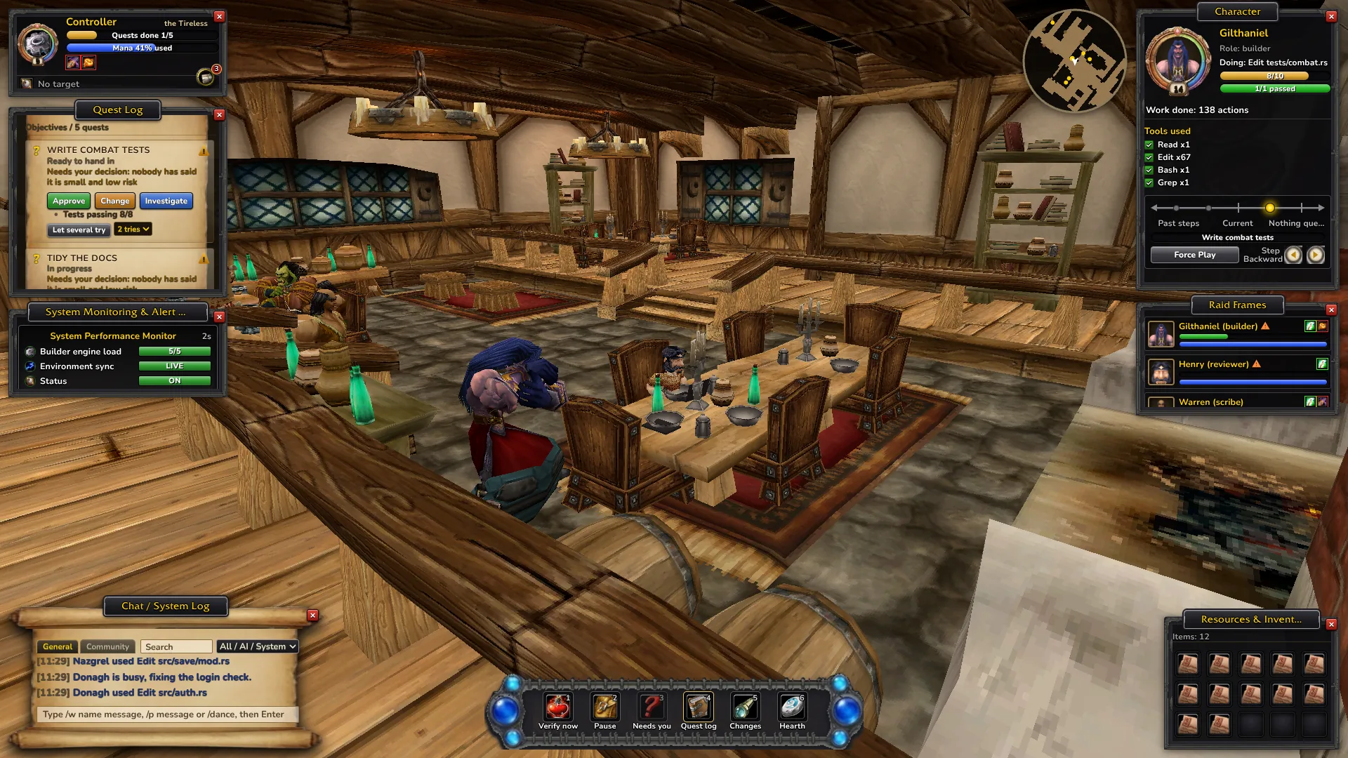 Vanilla Agents: helpers at their laptops in the inn