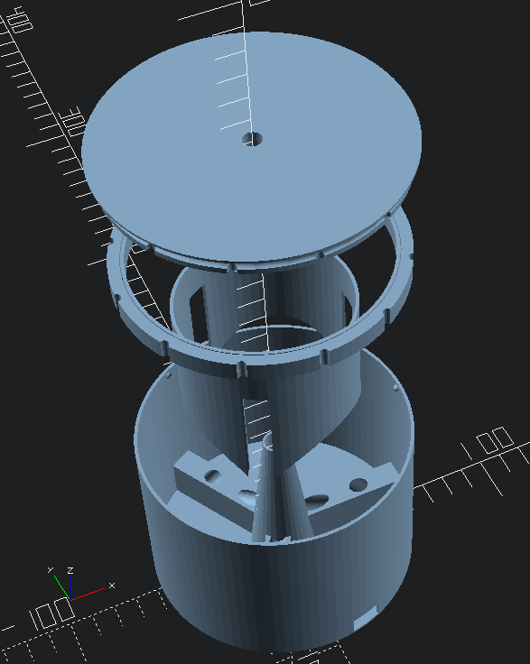 Light column 3D printed parts in exploded view