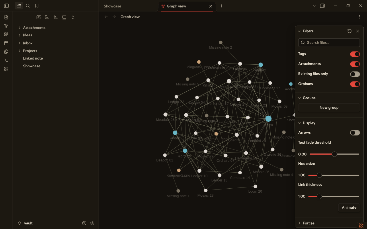 The graph view in dark mode
