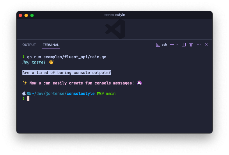 consolestyle demo in vscode terminal