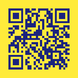A navy on yellow QR code