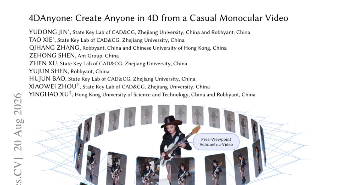 4DAnyone: Create Anyone in 4D from a Casual Monocular Video