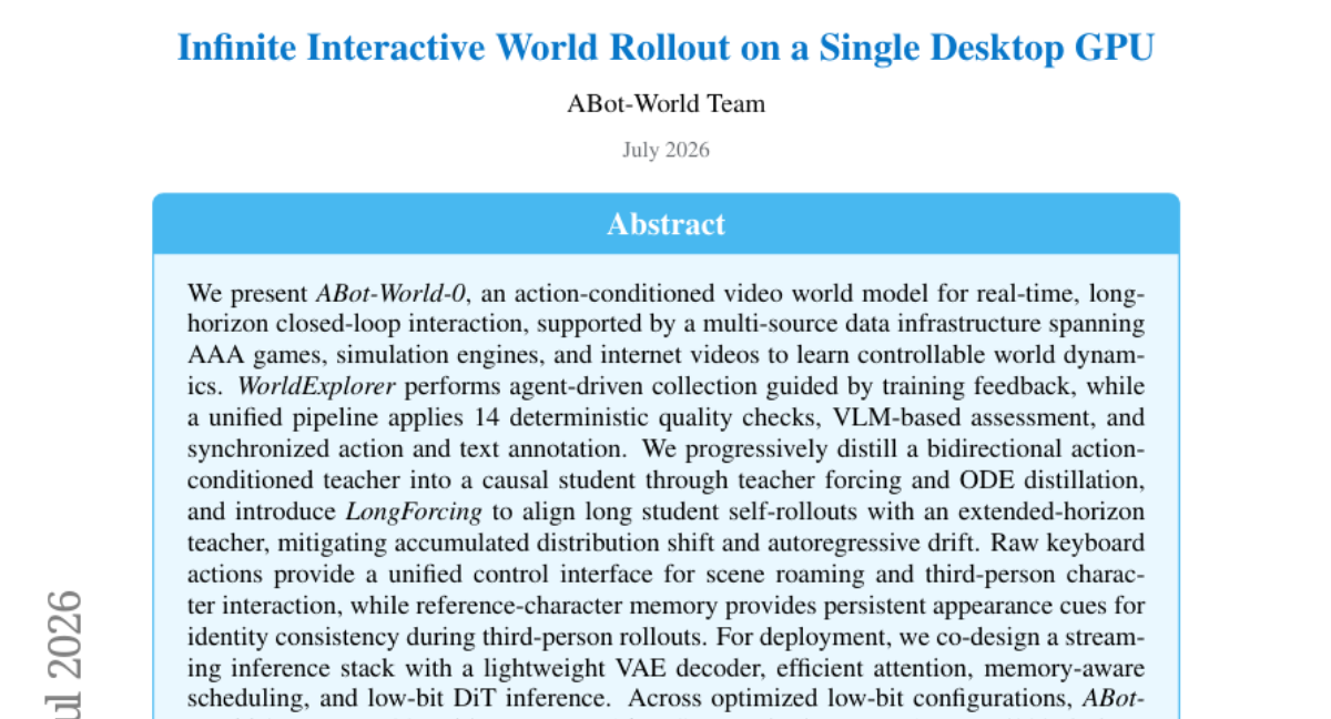 ABot-World-0: Infinite Interactive World Rollout on a Single Desktop GPU