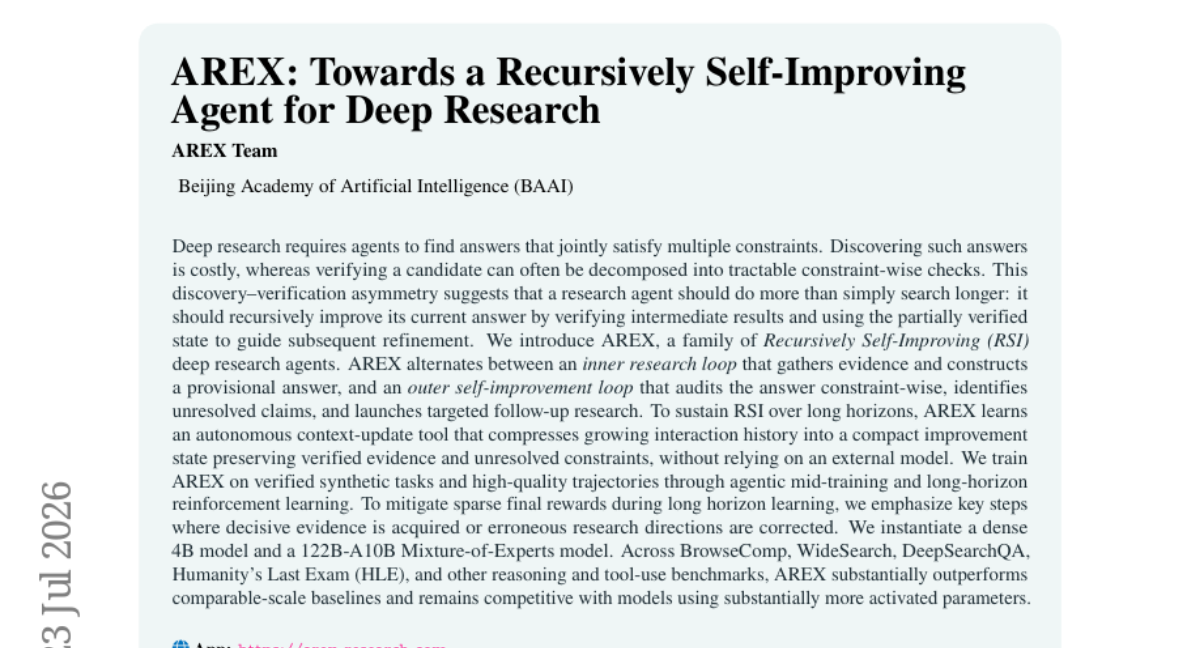 AREX: Towards a Recursively Self-Improving Agent for Deep Research