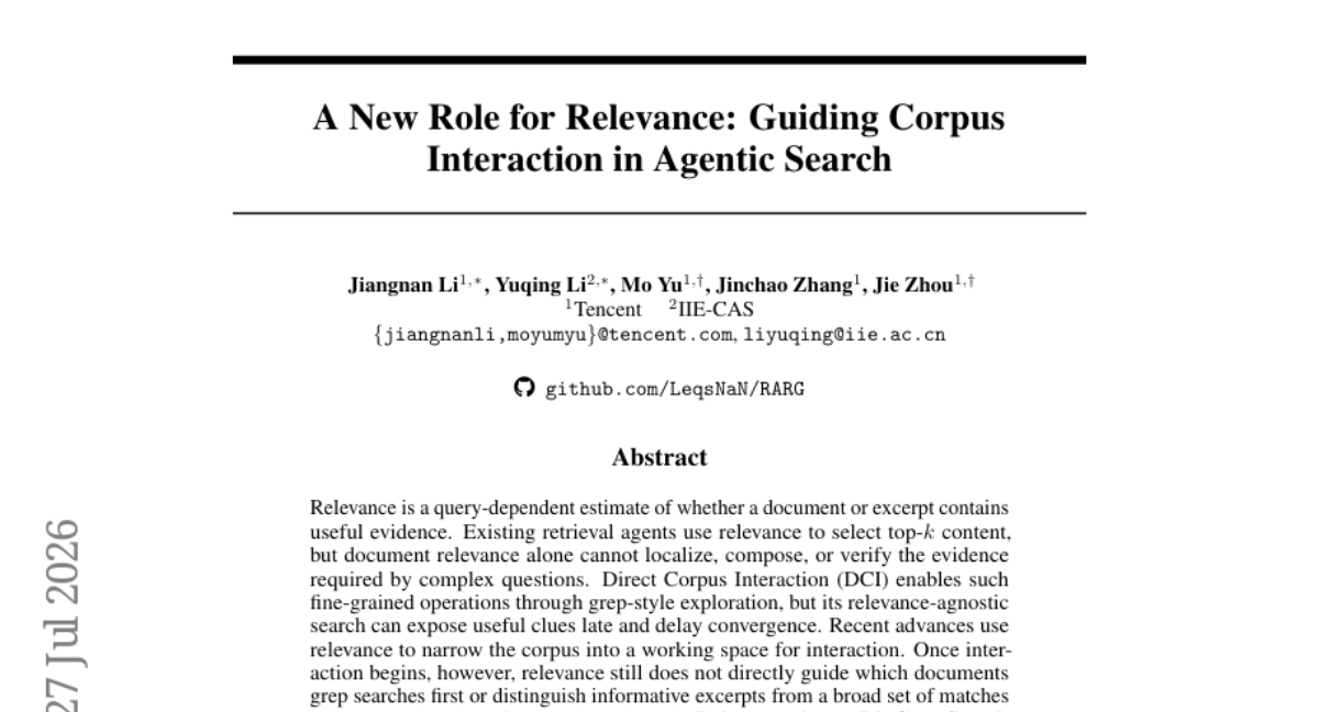 A New Role for Relevance: Guiding Corpus Interaction in Agentic Search