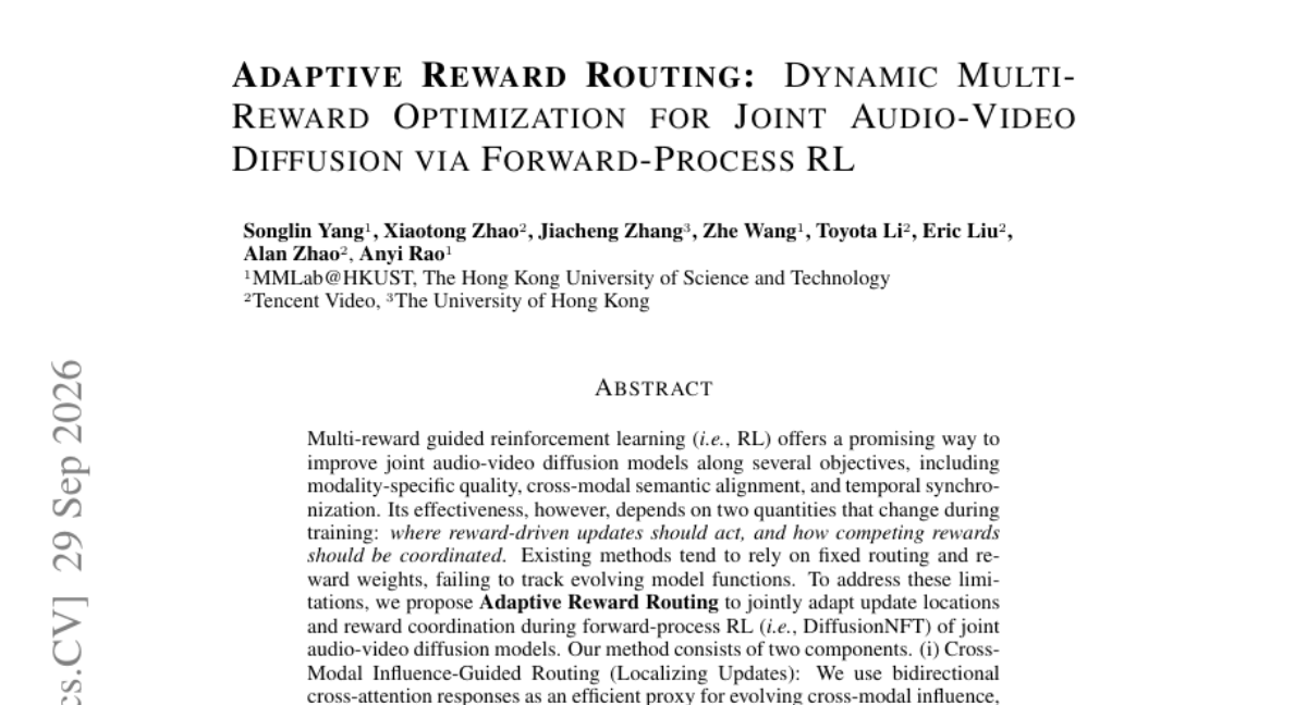 Adaptive Reward Routing: Dynamic Multi-Reward Optimization for Joint Audio-Video Diffusion via Forward-Process RL
