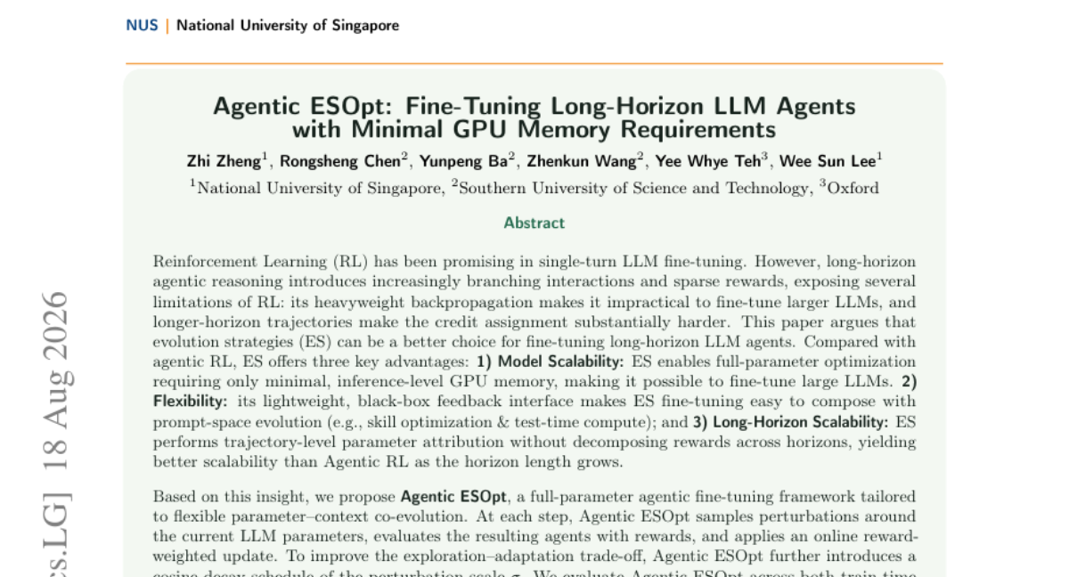 Agentic ESOpt: Fine-Tuning Long-Horizon LLM Agents with Minimal GPU Requirements