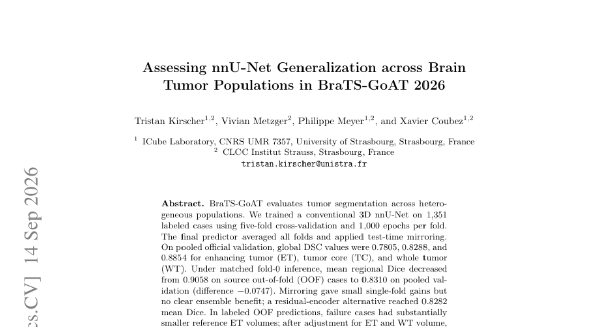 Assessing nnU-Net Generalization across Brain Tumor Populations in BraTS-GoAT 2026