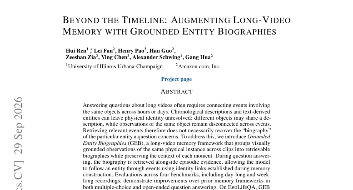 Beyond the Timeline: Augmenting Long-Video Memory with Grounded Entity Biographies