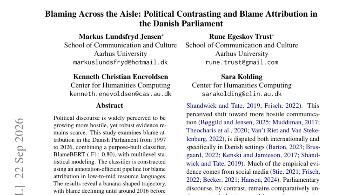 Blaming Across the Aisle: Political Contrasting and Blame Attribution in the Danish Parliament
