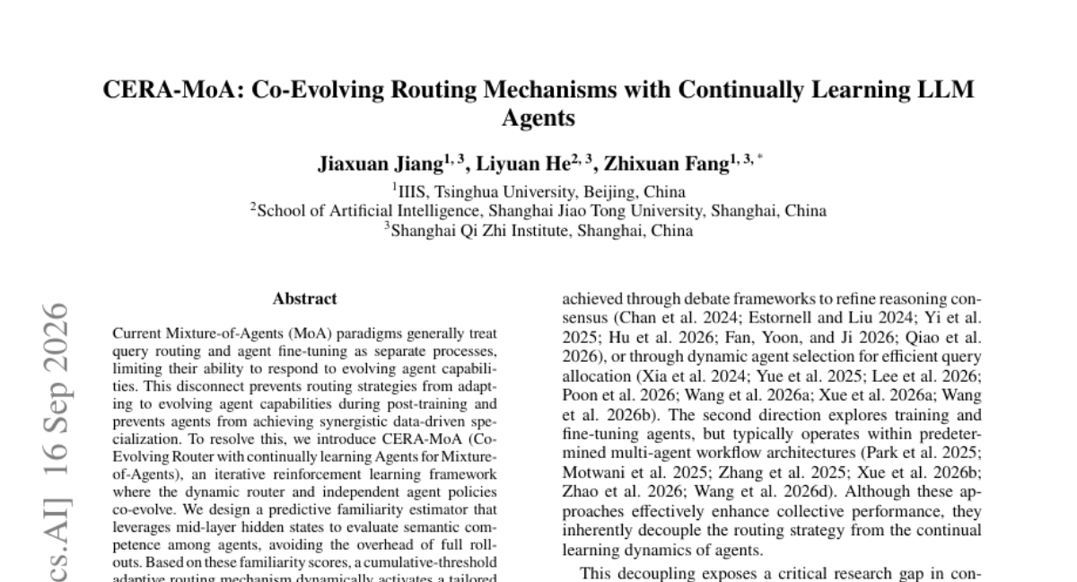 CERA-MoA: Co-Evolving Routing Mechanisms with Continually Learning LLM Agents