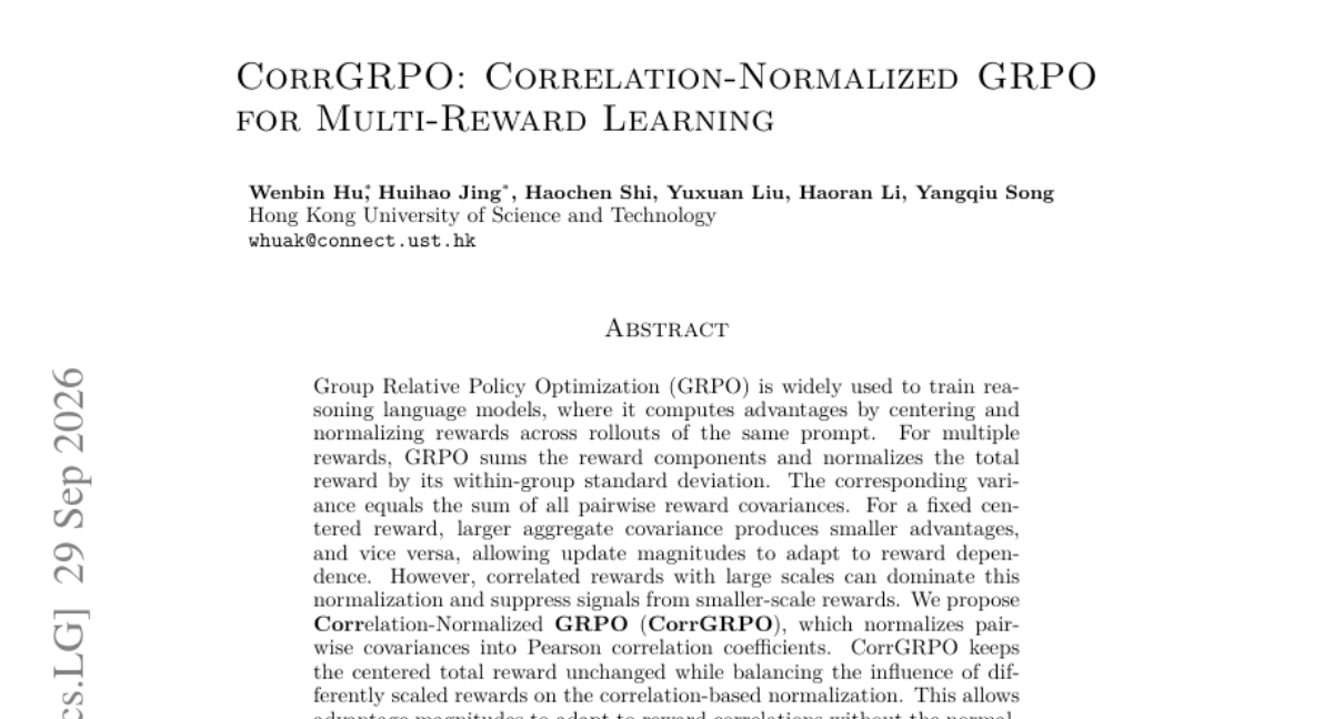 CorrGRPO: Correlation-Normalized GRPO for Multi-Reward Learning