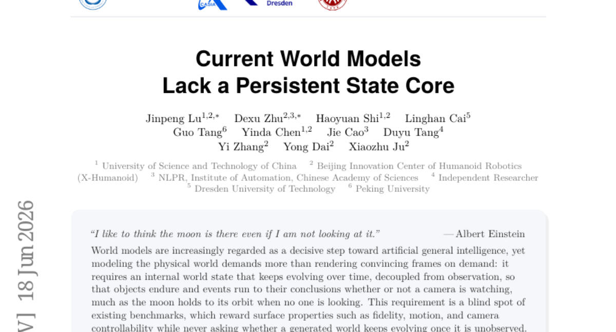 Current World Models Lack a Persistent State Core