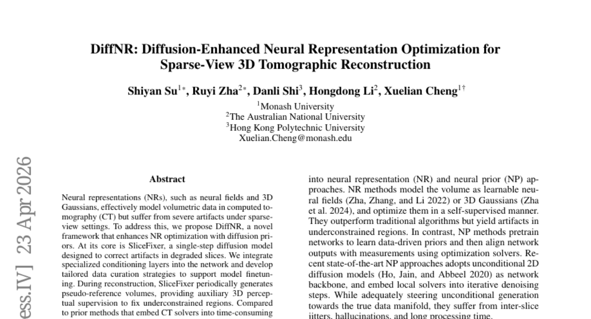DiffNR: Diffusion-Enhanced Neural Representation Optimization for Sparse-View 3D Tomographic Reconstruction