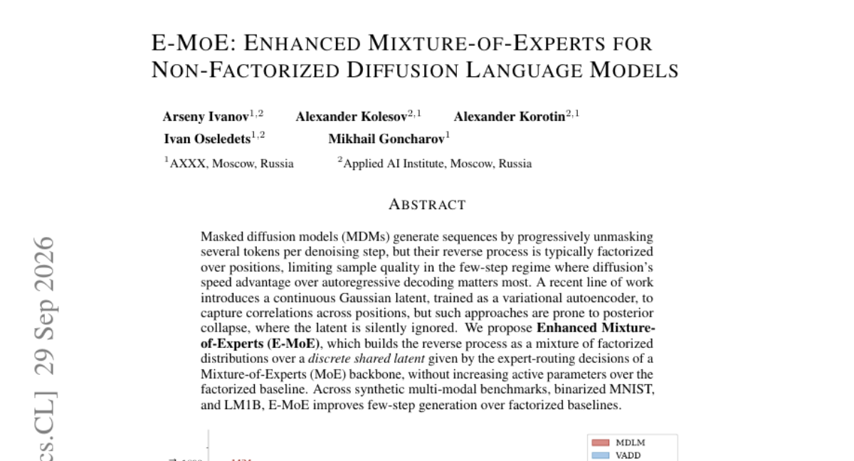 E-MoE: Enhanced Mixture-of-Experts for Non-Factorized Diffusion Language Models