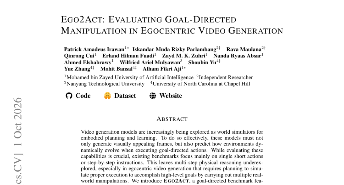 Ego2Act: Evaluating Goal-Directed Manipulation in Egocentric Video Generation