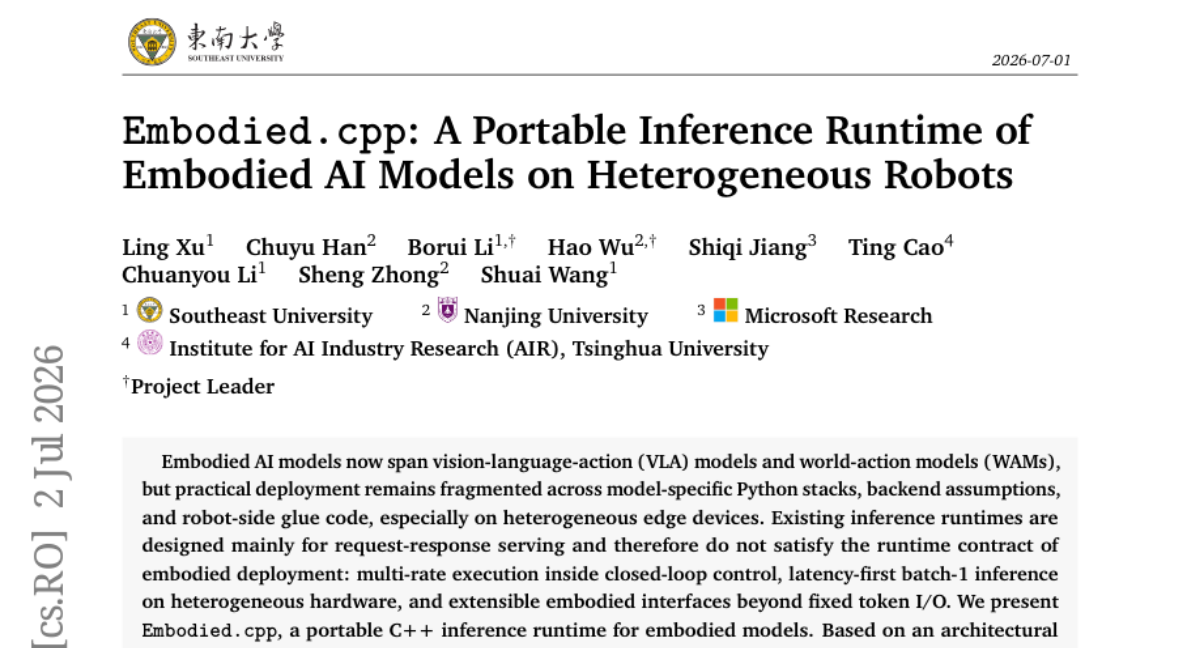 Embodied.cpp: A Portable Inference Runtime of Embodied AI Models on Heterogeneous Robots