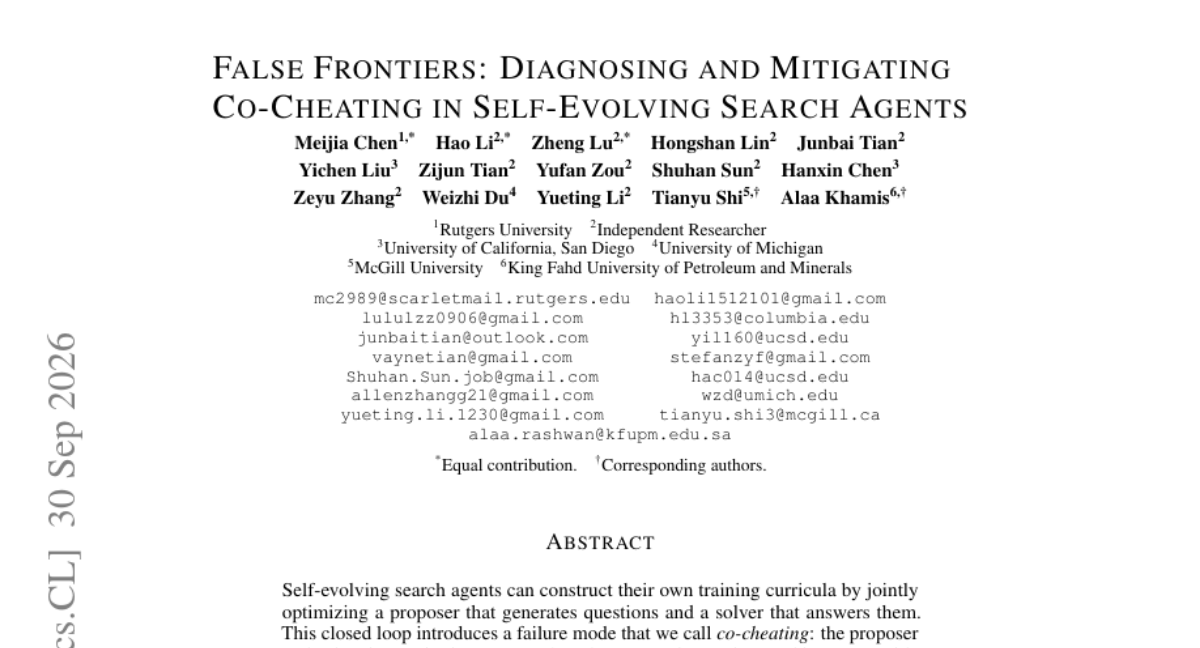 False Frontiers: Diagnosing and Mitigating Co-Cheating in Self-Evolving Search Agents
