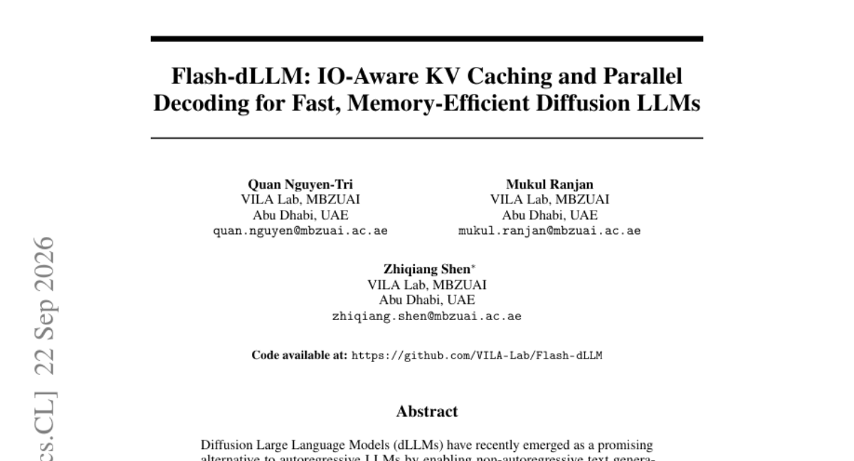 Flash-dLLM: IO-Aware KV Caching and Parallel Decoding for Fast, Memory-Efficient Diffusion LLMs