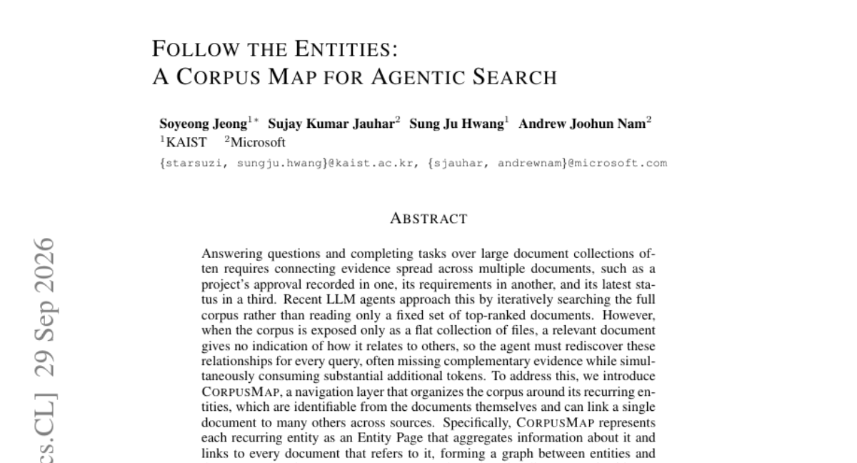 Follow the Entities: A Corpus Map for Agentic Search