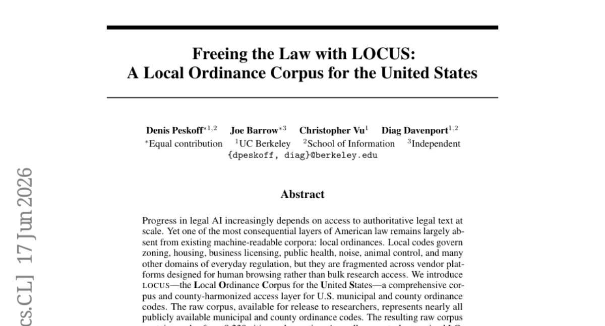 Freeing the Law with LOCUS: A Local Ordinance Corpus for the United States