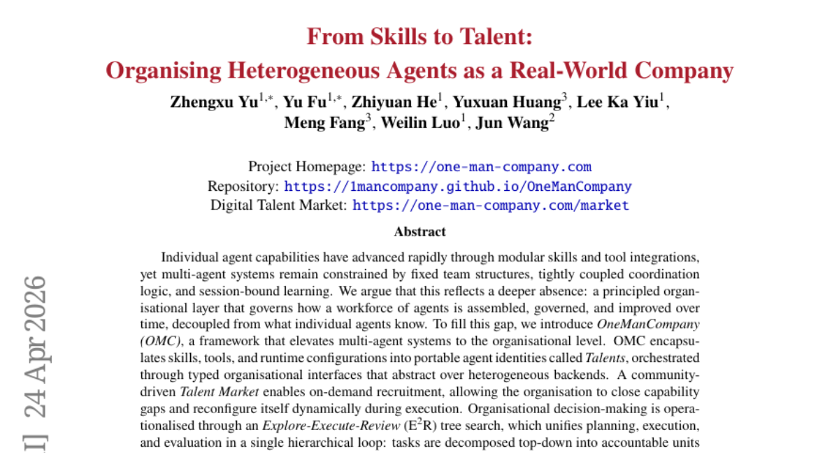 From Skills to Talent: Organising Heterogeneous Agents as a Real-World Company