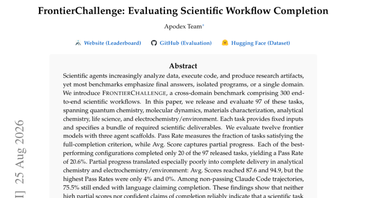 FrontierChallenge: Evaluating Scientific Workflow Completion