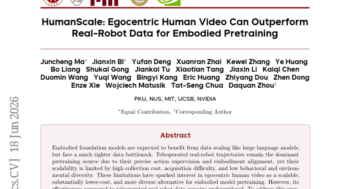 HumanScale: Egocentric Human Video Can Outperform Real-Robot Data for Embodied Pretraining